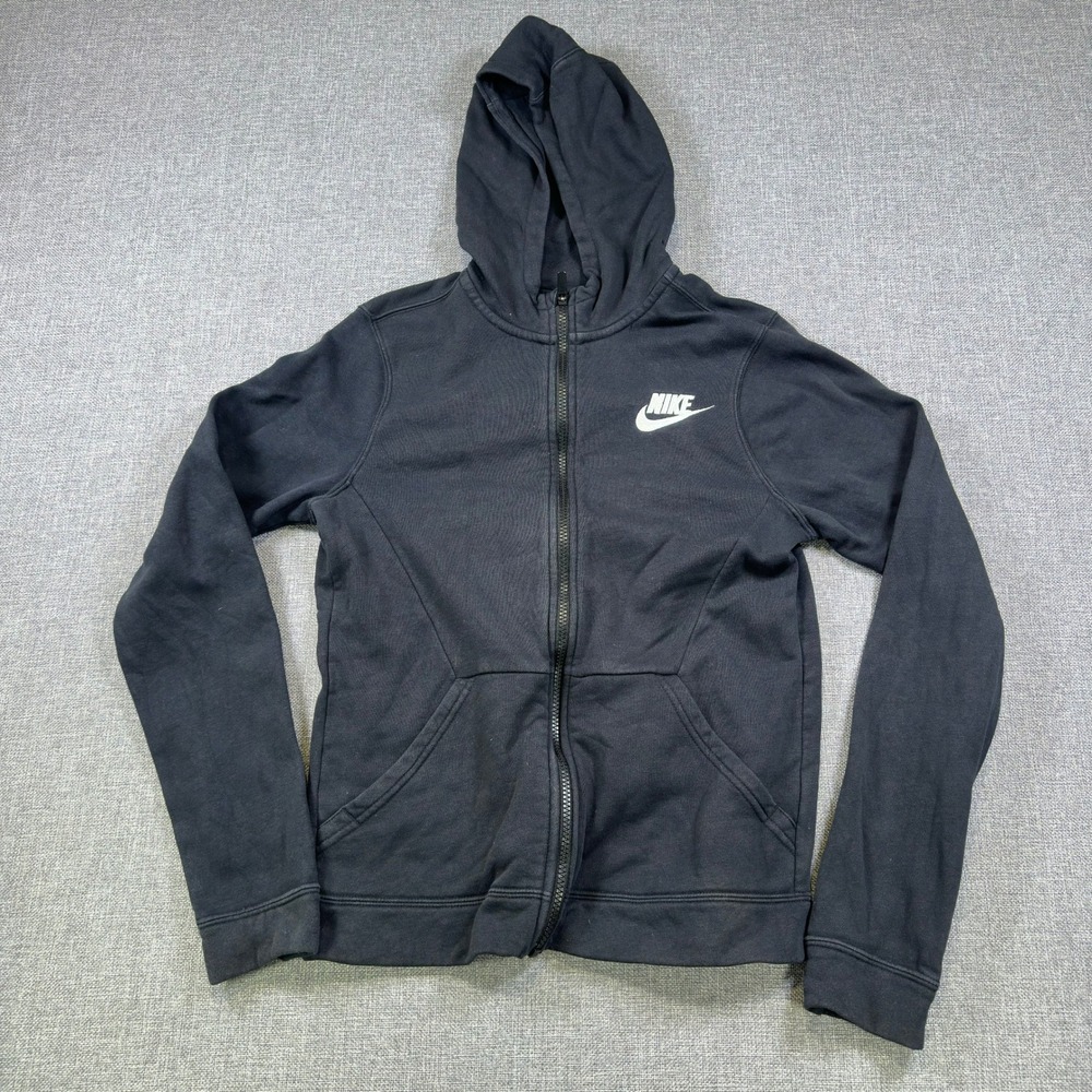 Nike Sportswear Kids Full Zip Hoodie Black Fleece Sweatshirt XL CU9223-010